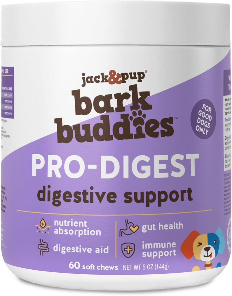 Jack&Pup Probiotic Chews for Dogs - Dog Probiotic Chews Small and Medium - Pro-Digest Bark Buddies (fino a 40 lbs) Puppy Probiotic Dog Chews, Probiotici Pet per Cani - Probiotici per Puppies (60ct)