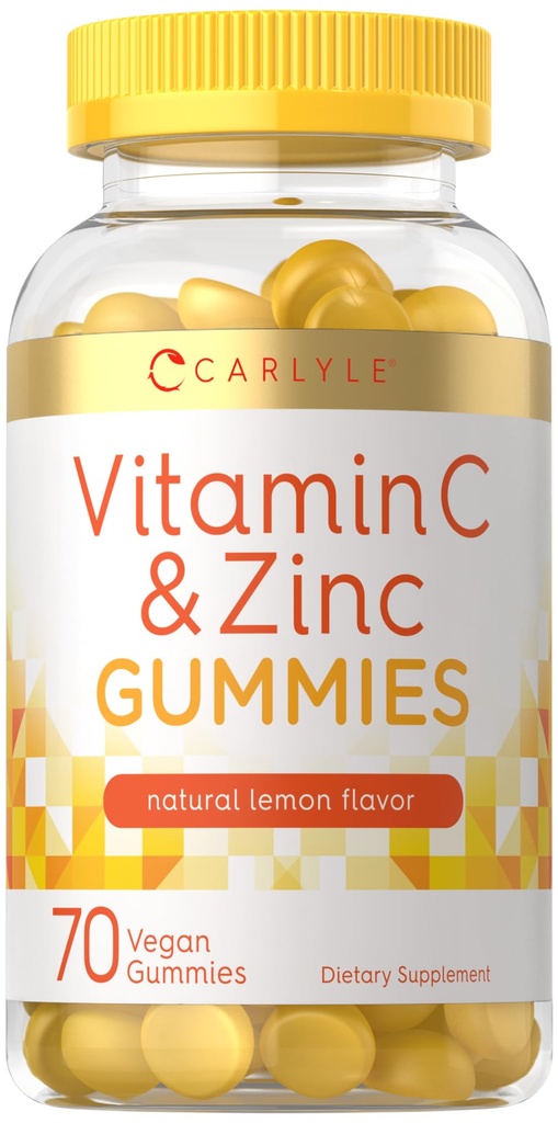 Carlyle Vitamine C et Zinc Gummies de 70 Comte de citron Flavor de citron, supplément végétalien, sans OGM et sans gluten