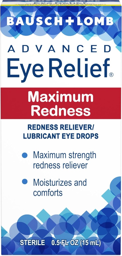 Bausch & Lomb Advanced Eye Relief Maximum Redness Lubricant Eye Drops from 0.5 Fl Oz (15 mL) - Confezione da 5