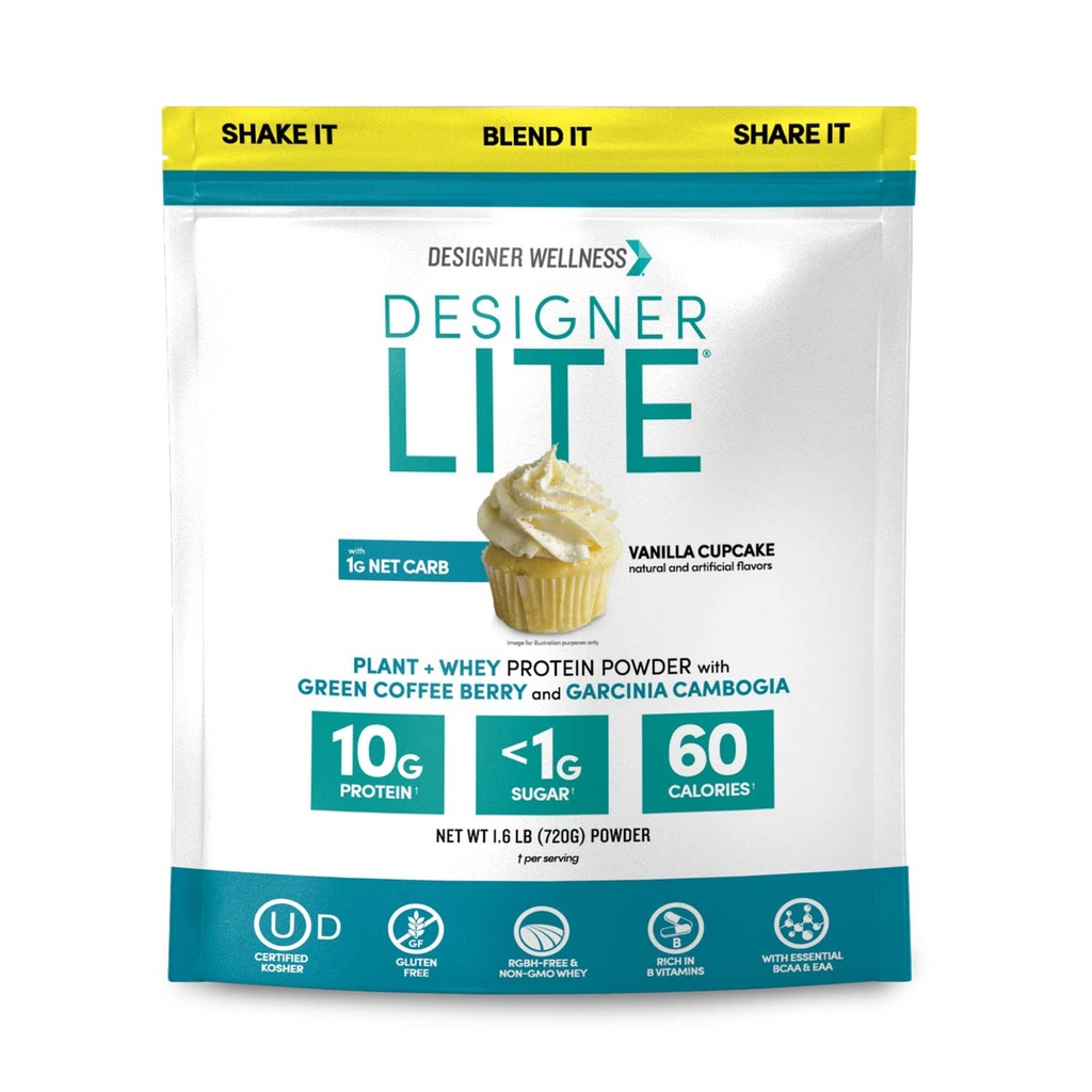 Designer Wellness, Designer Lite, Low Calorie Natural Protein, Prebiotic Fiber, Key Vitamins & Minerals, Vanilla Cupcake, 25.6 Unzen