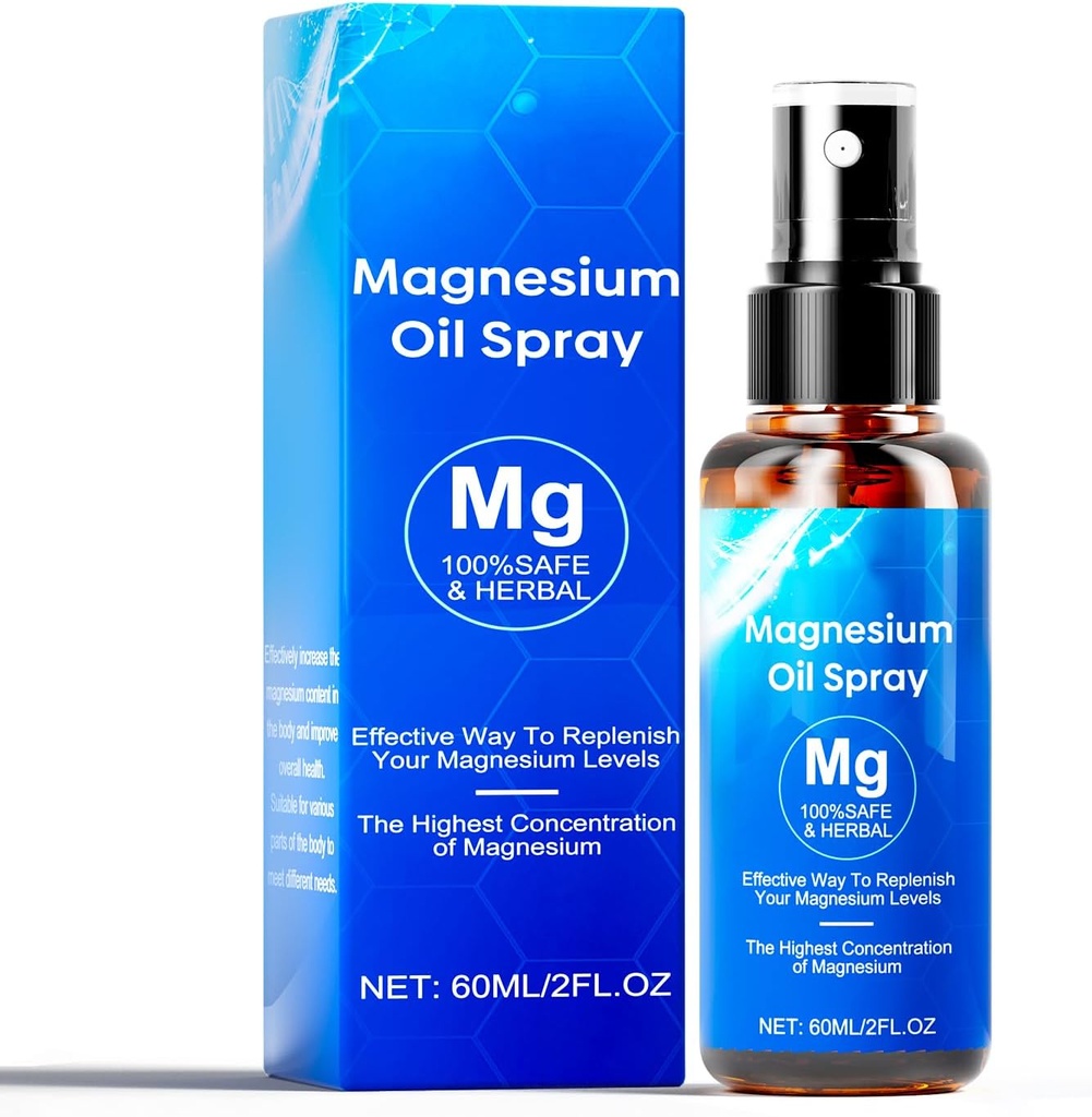 Olio di Magnesio Spray, Magnesio Olio Skin & Body Extra Strength, 60Ml Pure Magnesium Chloride Oil Spray, Organic Natural Magnesium Spray, Facile da assorbire e utilizzare