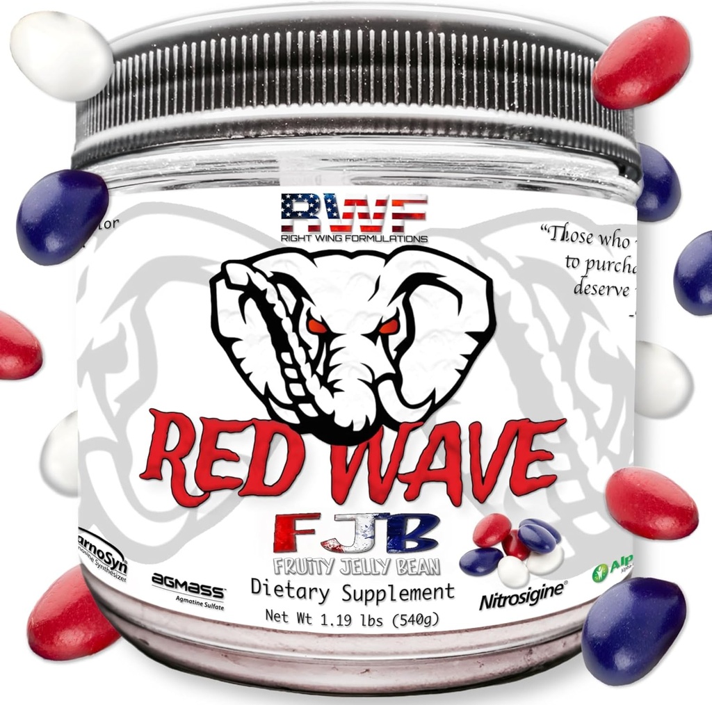 Rote Welle Pre Workout Pulver mit Kreatin für Männer und Frauen - Voll dosierte Ergänzung, Citrulline, Beta-Alanin, 300mg gemischte Koffein, Nootropics, Lang anhaltende Energie, 540 Gramm (Fruity Jelly Bean)
