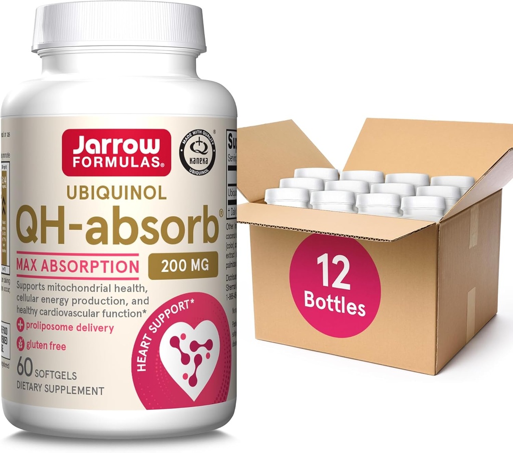 Jarrow Formulas QH-Absorb, 200 mg, Ubiquinol Integratore alimentare per la funzione cardiovascolare sana, 60 Softgels, alimentazione di 60 giorni (PACK OF12)