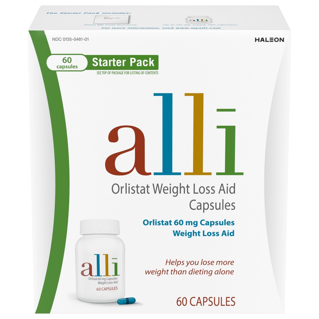 Alli Diät Gewichtsverlust Ergänzung Pillen, Orlistat 60mg Kapseln Starter Pack, Nicht verschreibungspflichtige Gewichtsverlust Hilfe, 60 Graf(Pack von 1)