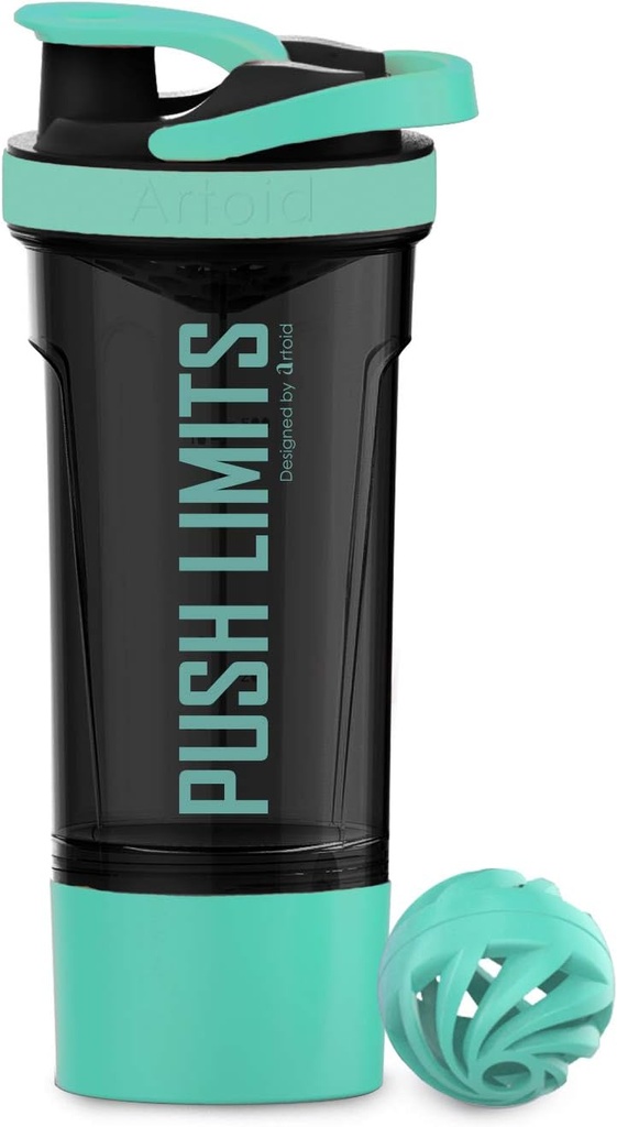 Mode Artoïde 24-Ounce Protein Shaker bouteille, technologie de mélange double, sans BPA, Aqua vert/noir