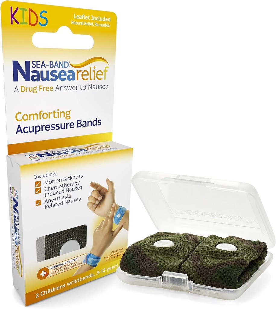 Sea-Band Anti-Nausea Acudruck-Armband für Motion & Morning Sickness, Kind, 1 Paar Camouflage