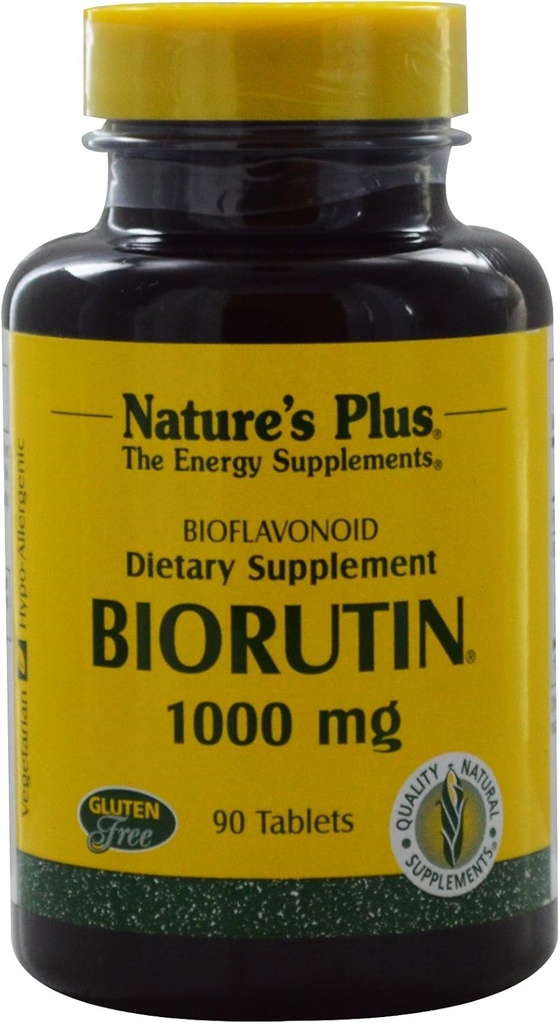 NaturesPlus Biorutin 1000 mg - 90 Compresse, Confezione da 2 - Bioflavonoide & Rutin Complex - Supporta Funzione e Circolazione Vascolare - Vegetariano, Senza Glutine - 180 Serve Totali