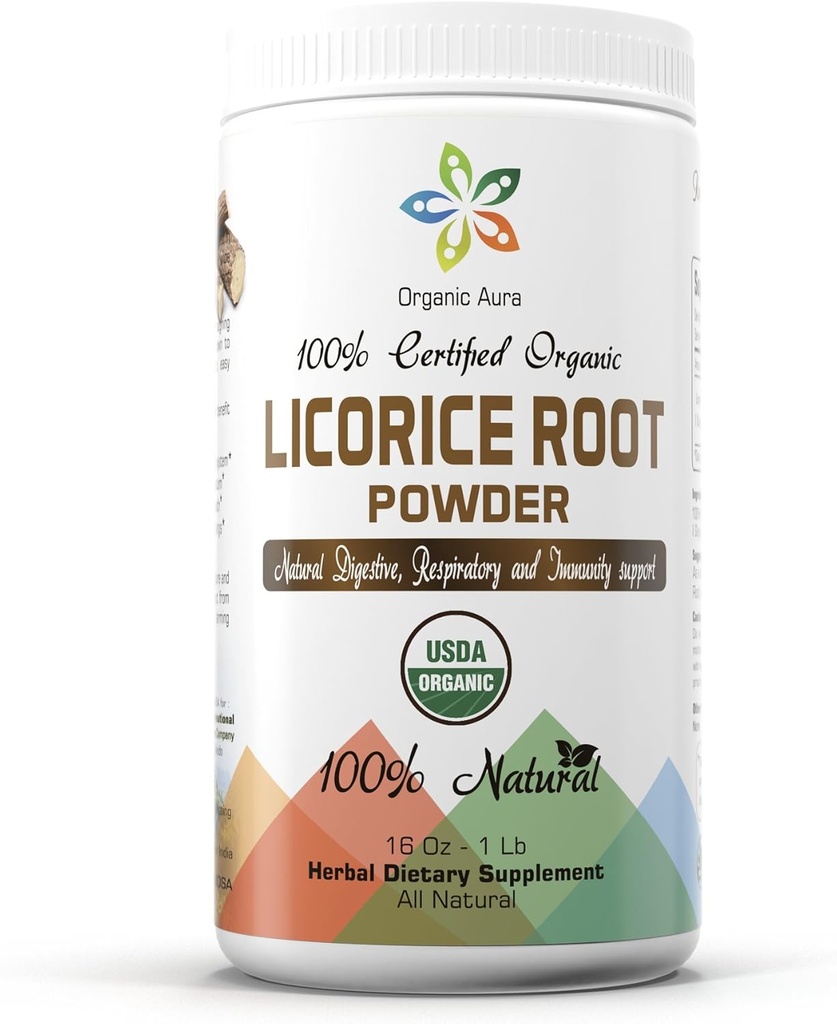 Bio Aura Licorice Wurzelpulver 16Oz -1Lb. Natürliche Verdauungs- und Immununterstützung. Verbessert die Gesamtgesundheit. 100% Natural und Raw Superfood Supplement. Keine GMO. Glutenfrei.