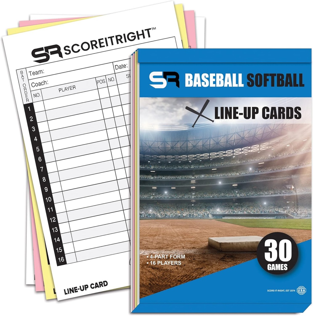 Baseball/Softball Lineup Cards – 16-Player Book Format Lineup Karten für 30 Spiele – Flipbook Carbon Copy 4 Part Form – Zeitsparende und praktische Baseball Coaching Zubehör