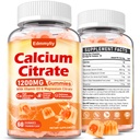 Calcium Citrate Supplemento Gummies per Adulto - Citrato di calcio libero da zucchero 1200 Mg con Magnesio 300 Mg & Vitamina D3 - Integratori di calcio cucibili organici per le donne e gli uomini