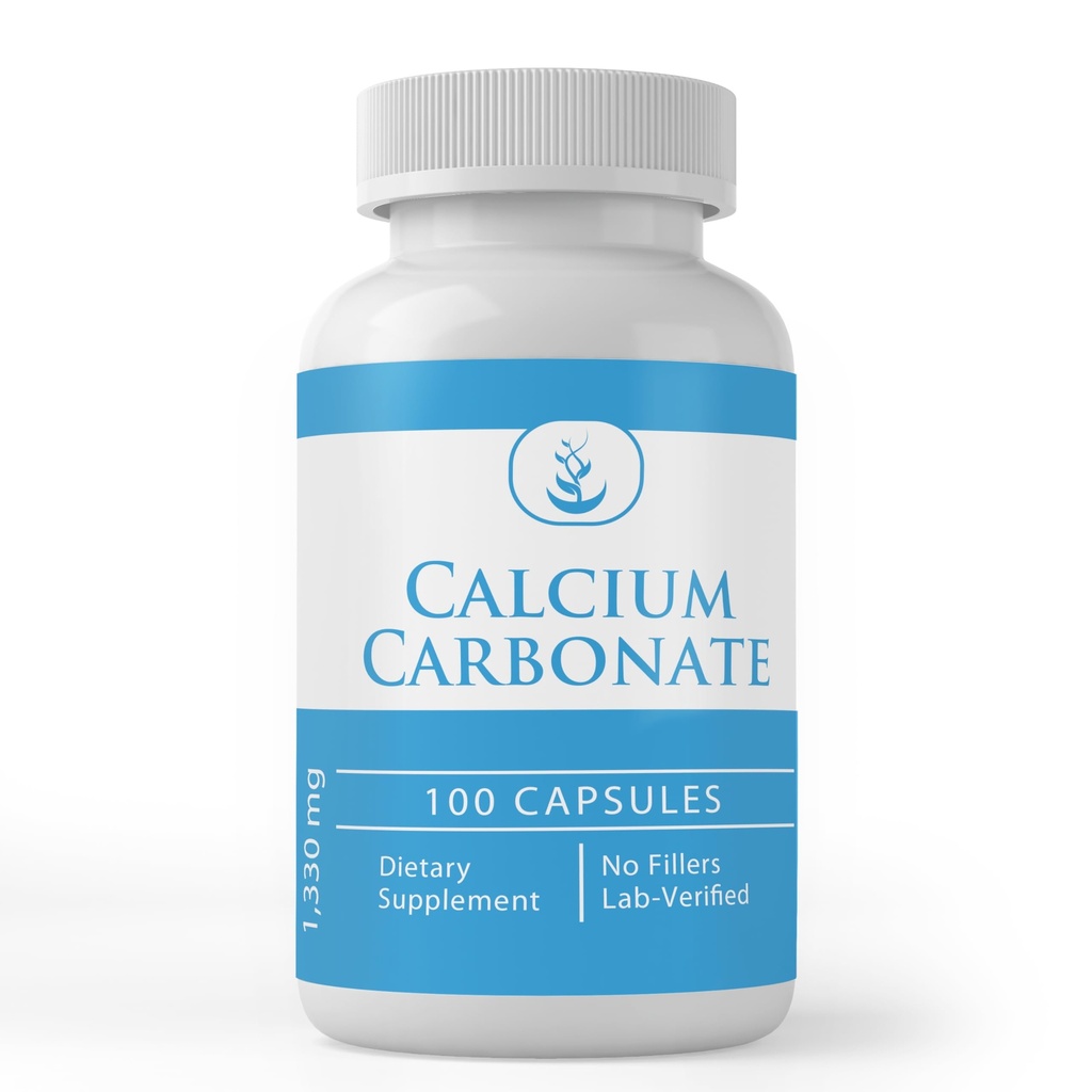 Carbonato di calcio originale puro, (100 capsule) Sempre puro, Nessun Additivo o Filler, Lab verificato