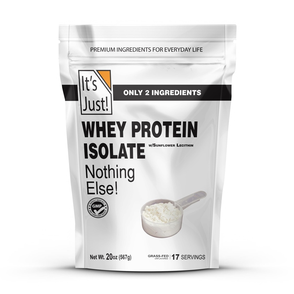 C'est juste! - Whey Protein Isolate, Ultra Premium Grass-Fed, Non aromatisé, Fabriqué aux États-Unis, Pure 90% Protéine, seulement 1g de glucides, Pas de sucre ajouté (1.25 Livre)