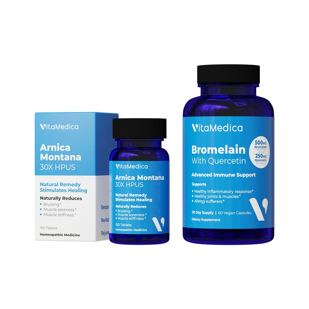 VitaMedica | Arnica Montana 30X and Bromelain with Quercetin Bundle | Arnica Montana | Bromelain | Quercetin | Recovery Bundle | Plant Based | Made in USA