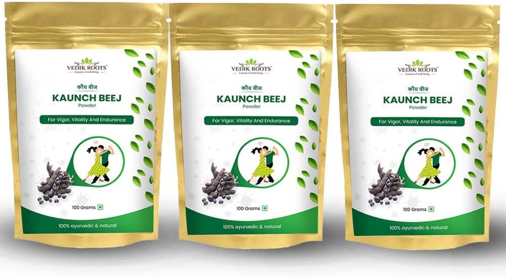 Polvere di Kaunch Beej – erba ayurvedica naturale per il benessere quotidiano | 100% puro & Vegan 100g ciascuno (pacchetto di 3)