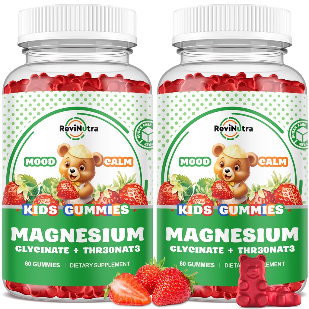 Magnesio Complesso Gummies- Calma Chewable Gummies per Bambini & Adulti- Magnesio Glycinate Supplement-w/Omega-3, Vitamina B6, D3- Supporto Calma Stress Relief, Bones, Mood, 2 Pack