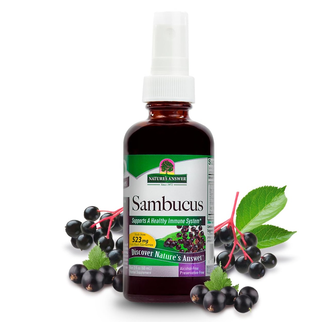 Nature's Answer Sambucus Spray | Unterstützt ein gesundes Immunsystem | Infused with Slippery Elm, Sage & Echinaea | Alkoholfrei, Glutenfrei, Kosher Certified & No Preservatives 2oz