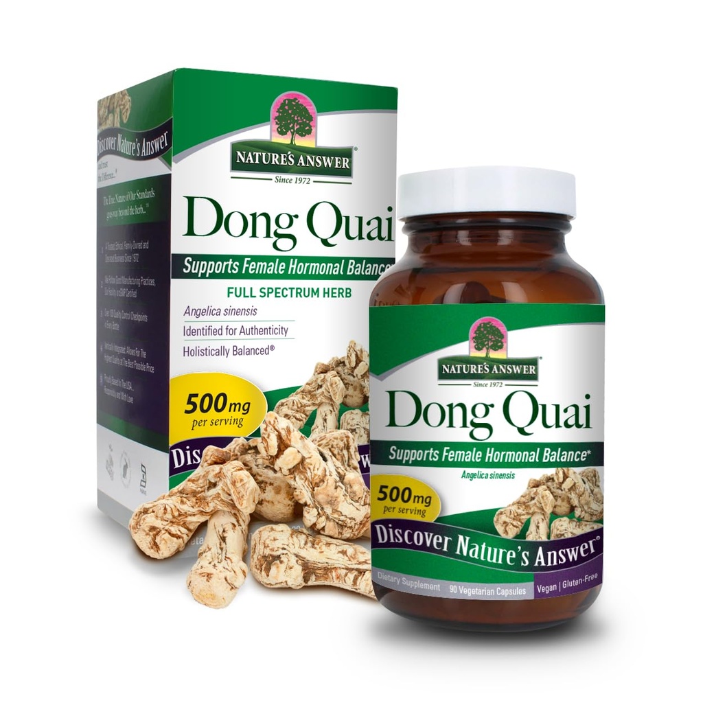Nature's Answer Dong Quai Root 1000mg.com Supplément diététique Supporte l'équilibre hormonal féminin.