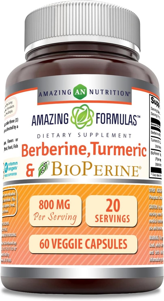 Erstaunliche Formeln Berberine Turmeric & Bioperine 800mg Pro Servieren 60 Veggie Kapseln Ergänzung | Non GMO | Gluten Free Made in USA | Ideal für Vegetarier