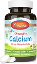 Carlson - Calcium masticabile per bambini, 250 mg, Altamente assorbibile, Bone & Teeth Support, Benessere ottimale, Natural Vanilla Flavor, 60 compresse