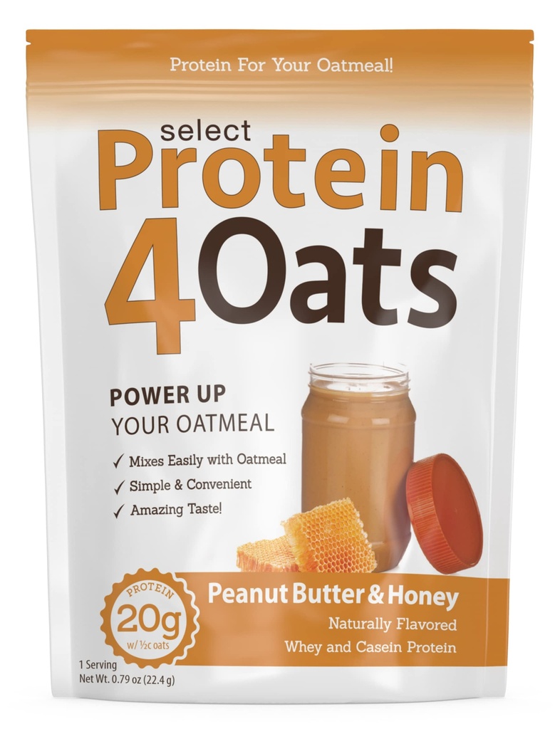 PEScience Protein4Oat, poudre de protéines pour faire une délicieuse farine d'avoine protéinée, avec lactosérum et la caséine, sans gluten, beurre d'arachide et miel, 12 portions
