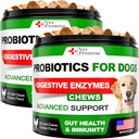 (2 Pack) Probiotici per cani - Probiotici per cani e enzimi digestivi per la salute del fegato, pelle prurito, alleergie, immunità, equilibrio del seno - Prebiotici - Ridurre diarrea, gas - 240 Chews probiotici per cani