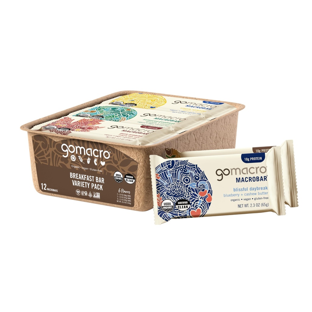 GoMacro Macrobar Bio Vegan Protein Bars, Frühstück Variety Pack, 12 Count