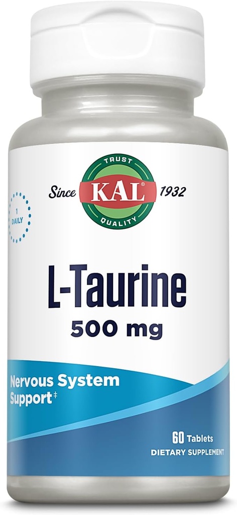 KAL L Taurina 500mg, Aminoacidi Supplemento, Salute del sistema nervoso, Salute del cuore e supporto di disintossicazione, Supplemento di allenamento, Rapid Disintegration ActivTabs, Garanzia di 60 giorni, 60 Serve, 60 compresse