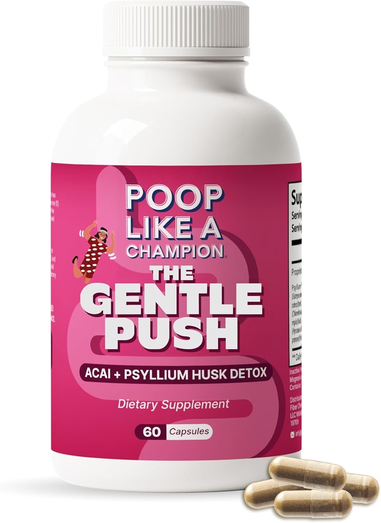 Poop Like a Champion Constipation Relief Capsules - Acai, Psyllium Husk, Ginger Root, Chlorella, Prebiotic Blend, 60 Kapseln, unterstützt Bowel Movement, fördert Gut Health Supplement
