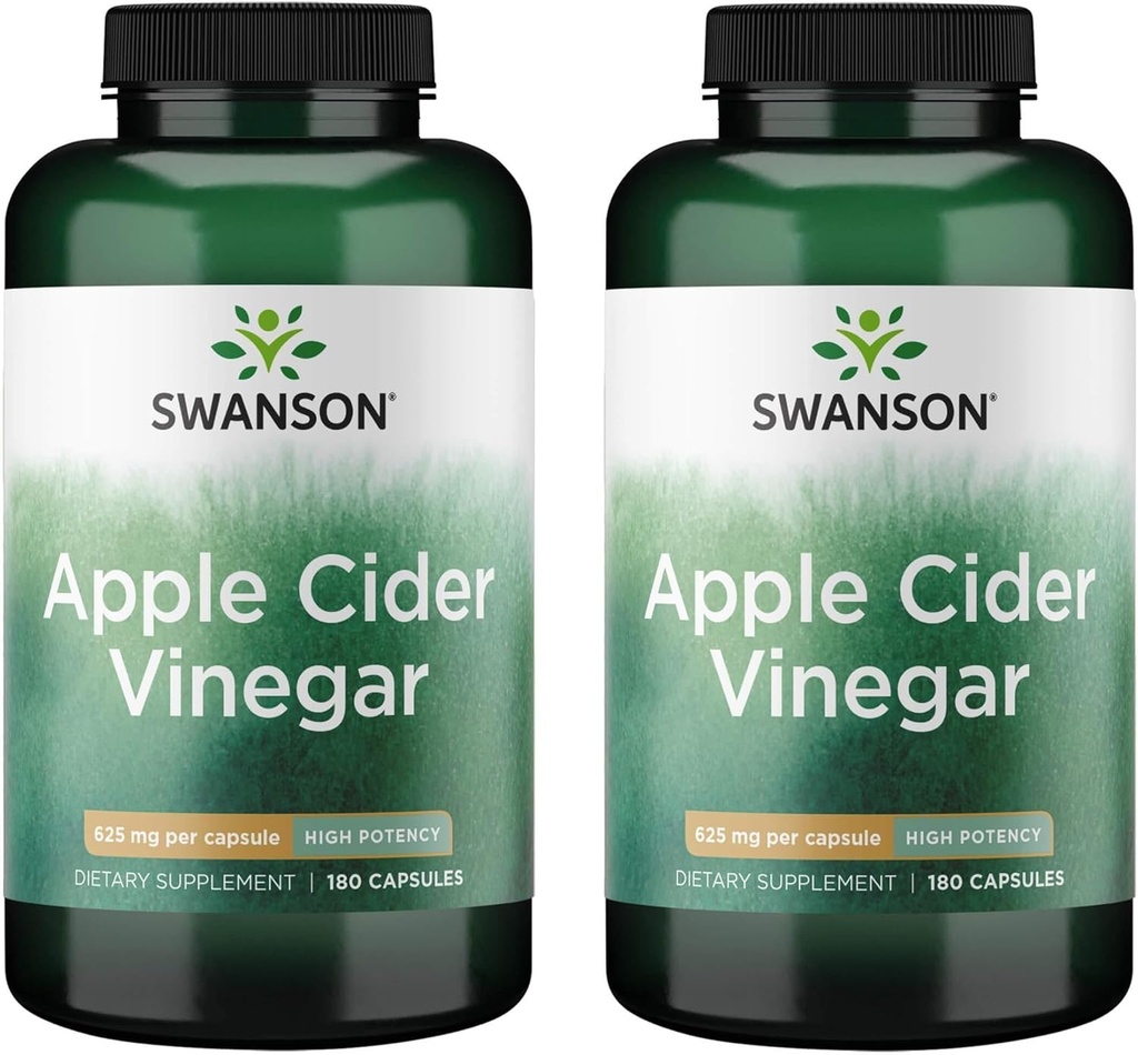 Swanson Apple Cider Vinegar Capsules - Supports Healthy & Digestive Health - Helps Support Metabolism and Maintain Profile - (180 Capsules, 625mg Each) 2 Pack
