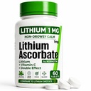 Ascorbate de lithium 1mg – Alternative sûre à l'orotate de lithium – Supplément de lithium à microdose pour l'humeur, la concentration et le calme – Soutien de la vitamine C – 60 comprimés – Fabriqués aux États-Unis