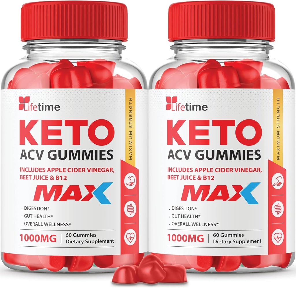 (2 Pack) Lifetime Keto Max Gummies - Formula Ufficiale, Vegan, Non OGM - Lifetime Keto Plus acc Gummies, Life Time Gummies with Lifetime Gummies , Vitamina B12, Beet Root, Pomegranate (60 Gummies)