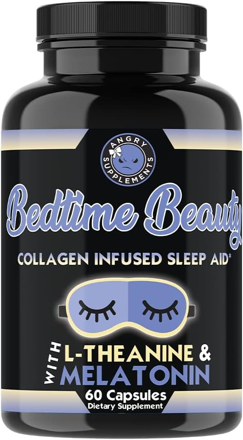 Beauty Bedtime, Collagen Infuse Twilight Night Time Sleep Aid, Tutte le pillole naturali w. L-teanina, melatonina, magnesio e acido ialuronico naturale Sleepy Girl Mocktail, 60 capsule, 30 Serv
