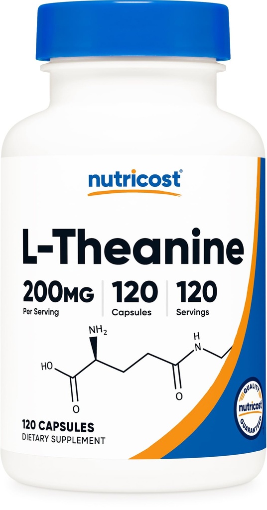 Nutricost L-Theanin 200mg, 120 Kapseln, Doppelstärke - Nicht-GVO, Glutenfrei