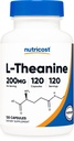 Nutricost L-Theanin 200mg, 120 Kapseln, Doppelstärke - Nicht-GVO, Glutenfrei