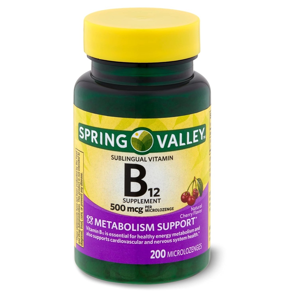 Valle di primavera: Dots bilingue Vitamina B-12, 500 mcg (200 Microlozenges di ciliegia)