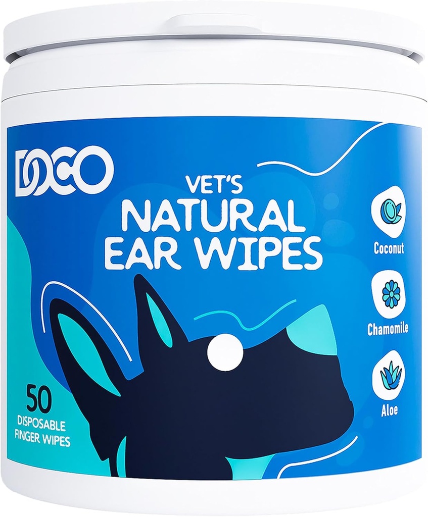 DOCO Hundereiniger Wipes Finger Reinigungsset für Hunde & Katzen Eucalyptus, Kamille & Aloe Cat Ear Cleaner Soothes, Deodorizes & Hilft Itchy Ears (50 Count)