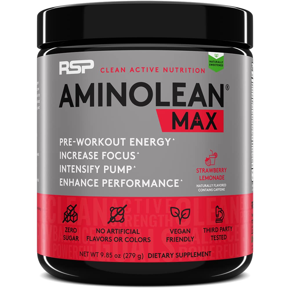 AminoLean MAX Préentraînement naturel - Énergie intense, Pompes massives, Focus laser avec caféine naturelle, Oxyde nitrique, Beta Alanine, BCAAs, Nootropics, 25 Serv