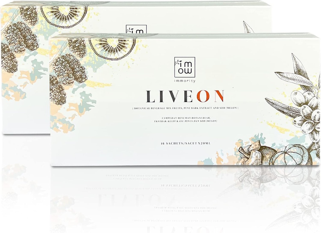 2 Boxes Immority Liveon 100% natürliche Pine Bark Extrakt Getränke Mix Fruits [16 Sachets x 20ml] – 4X Leistungsstarke Antioxidante Reverse Zeichen von Aging, Anti-Falten & Fine Lines zur Unterstützung jugendlicher Haut