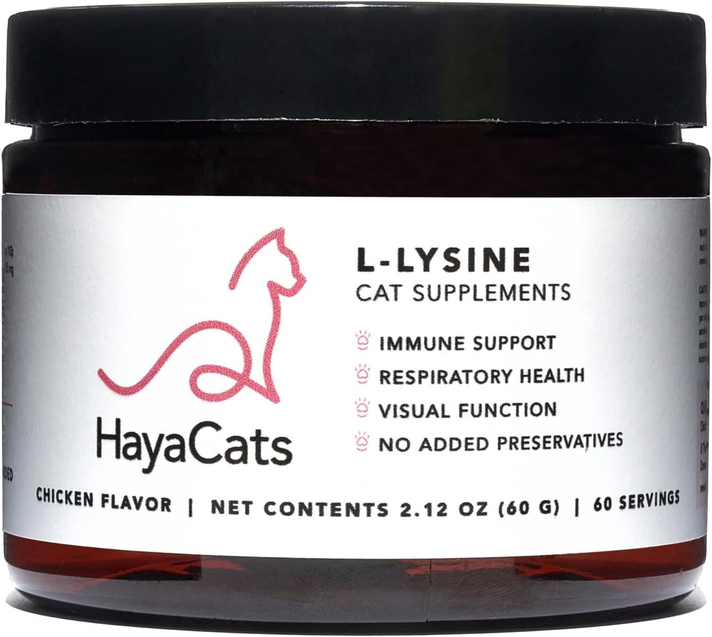 HayaCats L-Lysine Powder for Cats – Supporto Immune & Respiratory – Vet Formulated Supplement with Chicken Liver – Made in USA – 60 Serve