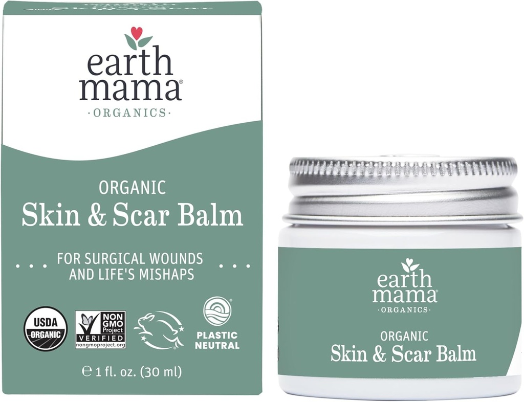 Earth Mama Organic Skin & Scar Balm |C-Section Erholung Hautpflege, Schwangerschaft Stretch Mark Scar Cream mit Bio Jojoba Öl, Tamanu Oil & Gotu Kola