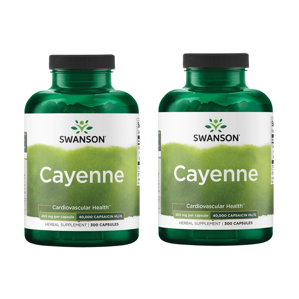 Swanson Cayenne - Supplément à base de plantes favorisant la digestion, la circulation et le métabolisme - Formule naturelle pouvant soutenir la santé cardiaque - (300 capsules, 450mg chacune) (2 pack)
