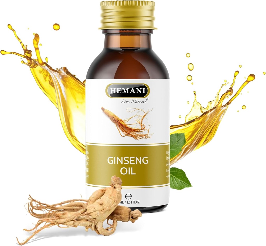 Huile de Ginseng Hemani 30ml, Aceite de Ginseng, Sérum 100% Herbal Ginseng pour soins capillaires et cutanés, Huile de Ginseng Premium pour cheveux et peau revitalisants