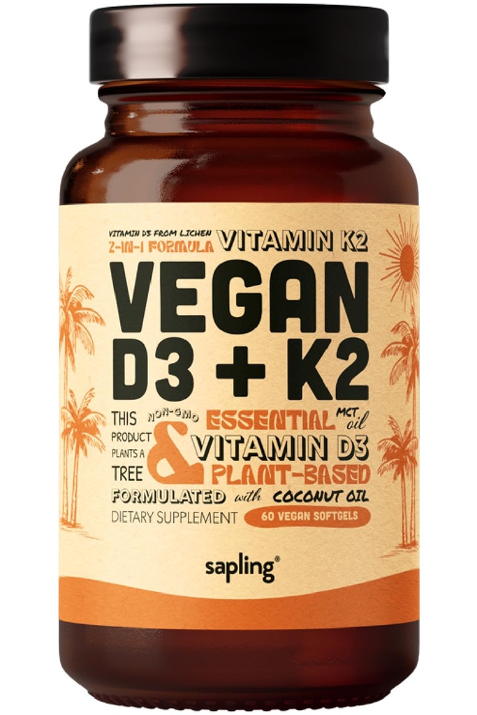 Vegan Vitamin D3 + K2 Beilage mit MCT-Öl aus Kokosnuss - 4000 IU Vitamin D und 100mcg Vitamin K2 als Mk7 - Kalziumabsorption, Knochenstärke und Immungesundheitsunterstützung* - 60 Softgels