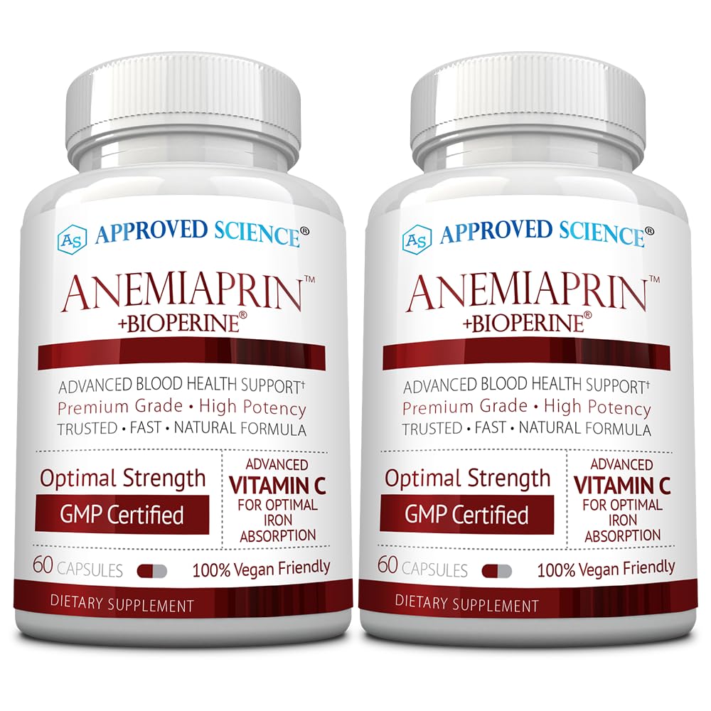 Science approuvée Anemiaprin - Fer absorbant, vitamine C - Doucement sur l'estomac - 120 capsules - 2 mois d'approvisionnement - Non-OGM, végétalien