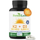 ForestLeaf Vitamina D3 + K2 (MK7) Supplemento - MenaQ7 - Calcio e Vitamina D3 5000 IU Assorbimento massimo - Teeth and Bone Strength, Heart Health, Supporto del sistema immunitario - 60 capsule vegetali