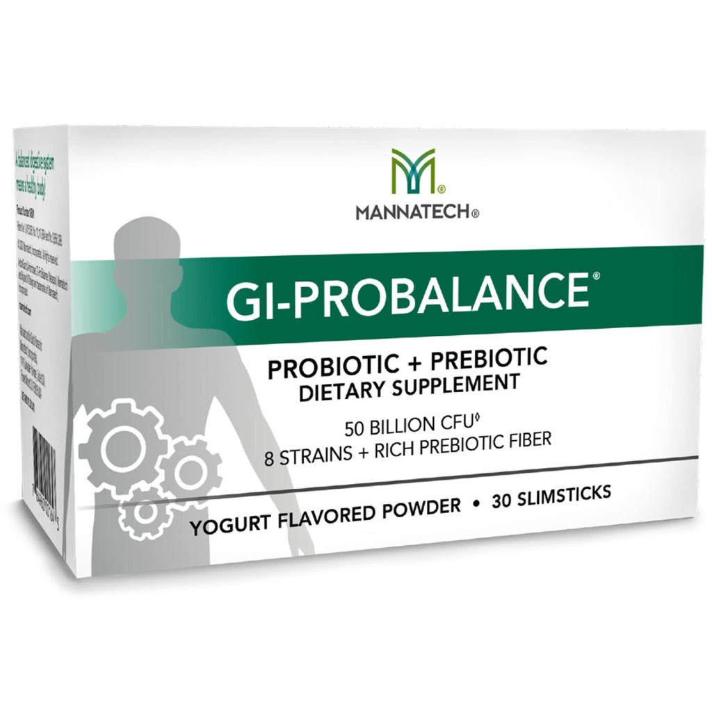Mannatech Prebiotics and Probiotics, 30 Slimsticks, Yogurt Flavor, GI-ProBalance w/MannaBiotic Blend, Pre and Probiotics Powder for Gut Health, w/ 8 Strains, Rich Prebiotic Fiber & 50 Billion CFU