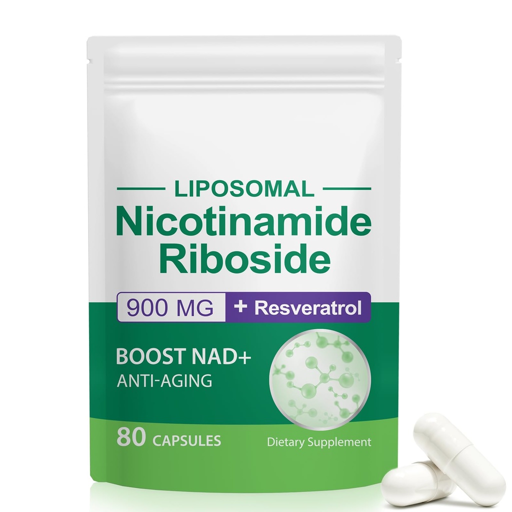 NAD Ergänzung, NAD+ Nicotinamid Riboside Resveratrol 900mg, Nahrungsergänzungsmittel für gesunde Zellfunktion, NAD+ Brennstoffe Cellular Defense und kultiviert Anti-Aging Gene 80 Kapseln