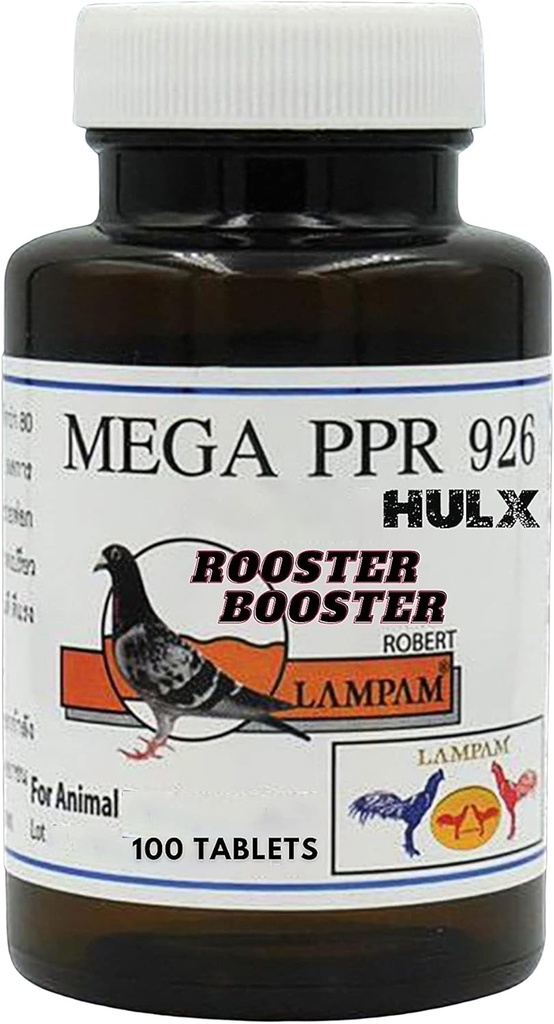 HULX MEGA PPR 926 100 Compresse, Rooster Booster Vitamins Salute Pollo Supplemento Vitamina B Complex & 80 Tipo Estratto di erbe supporto Sangue, Endurance Energia Alimentazione Uccello Cibo