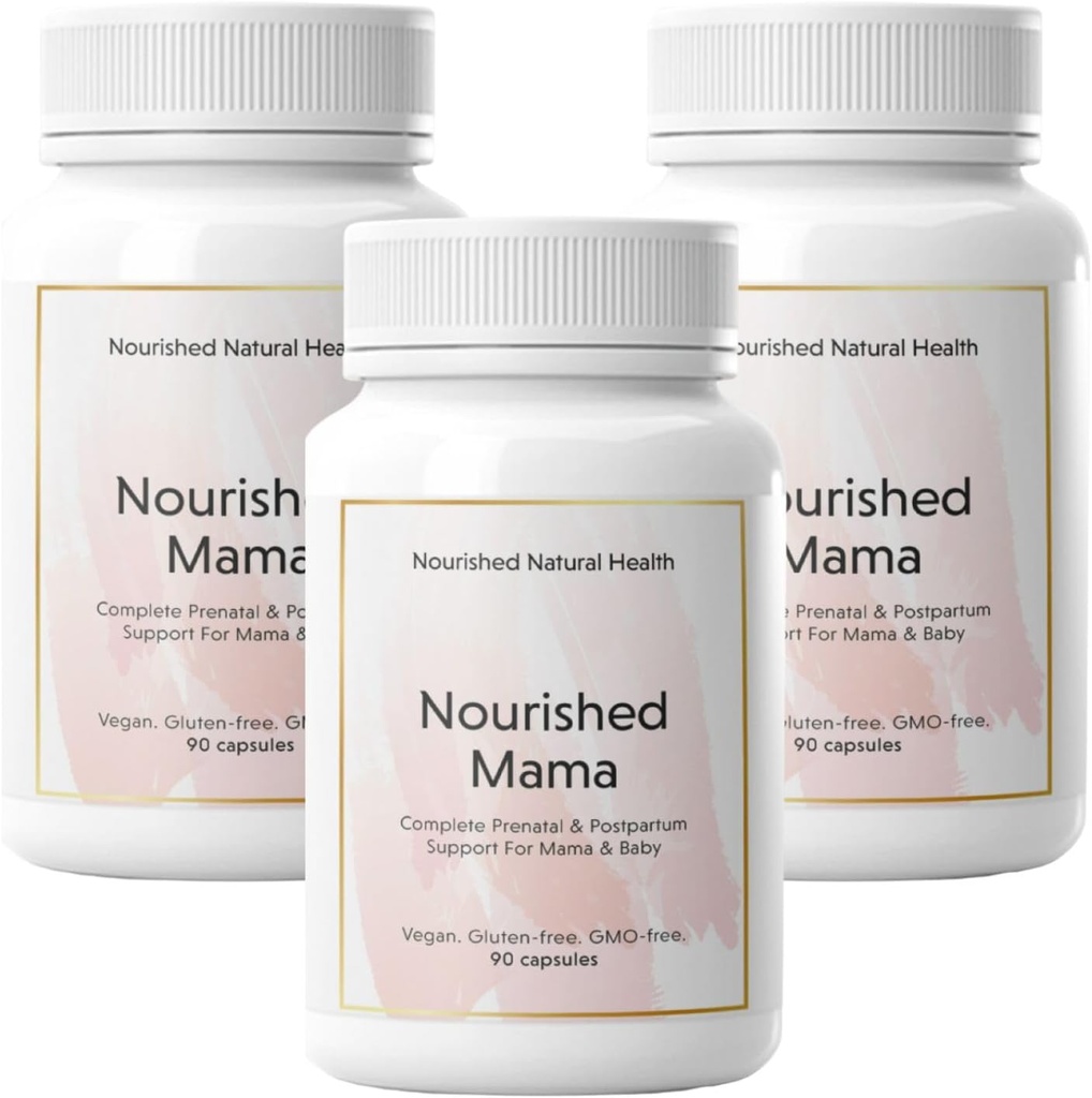 Mama nourrie Multivitamine prénatale - Multivitamine végane pour préconception, grossesse, postpartum et soutien à l'allaitement - Sans fer avec folate méthylé et haute dose Choline - 270 capsules